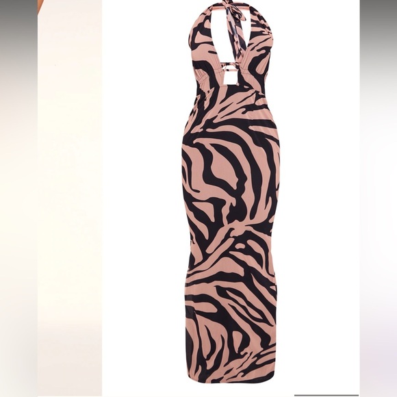 Pretty Little Thing Elegant Zebra Print Halter Maxi Dress - Picture 3 of 3